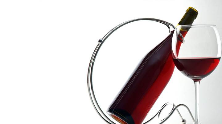 Red Wine Glass N Bottle In Stand